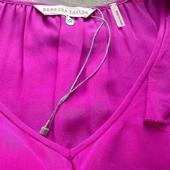 Rebecca Taylor Sleeveless Ruffle 100% Silk Fuchsia Dress Size 10 - Picture 6 of 8